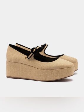 SOLD‼️ Larroude Blair Flatform Shoes In Beige Raffia Size 7